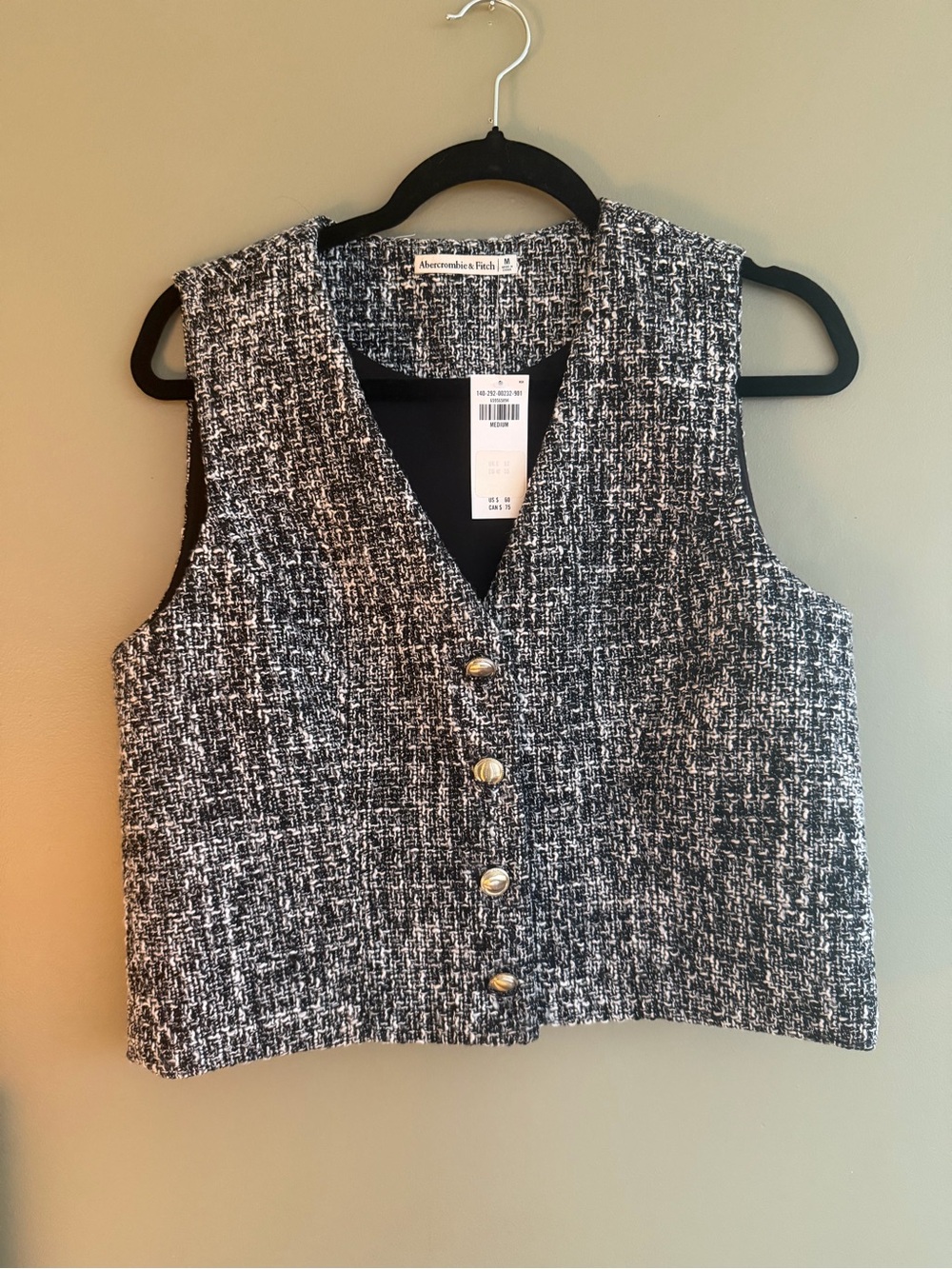 Abercrombie & Fitch Black and White Tweed Button Front Vest